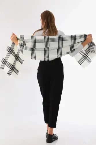 Woman Soft Touch Plaid Scarf-Ecru - 5