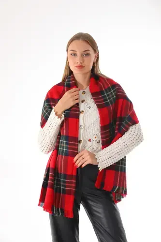 Woman Soft Touch Red-Green Plaid Scarf-Red - RITAGARCIA (1)