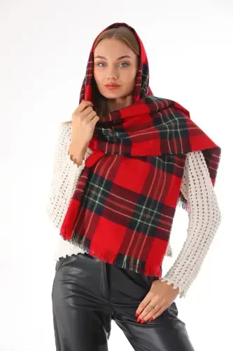 Woman Soft Touch Red-Green Plaid Scarf-Red - 3