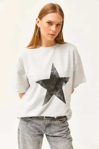 Woman Star Gray Front Back Printed 2 Thread Unisex Oversize T-Shirt TSH-19000696-Star Gray - 3