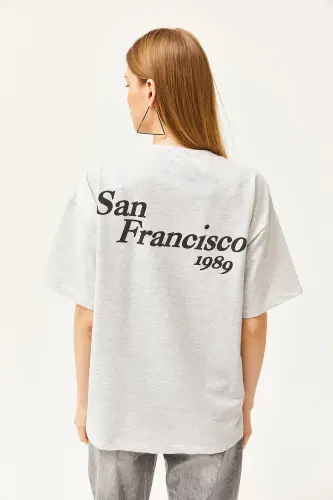 Woman Star Gray Front Back Printed 2 Thread Unisex Oversize T-Shirt TSH-19000696-Star Gray - 5
