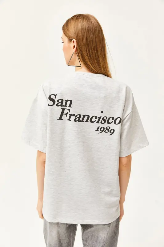 Woman Star Gray Front Back Printed 2 Thread Unisex Oversize T-Shirt TSH-19000696-Star Gray - 5