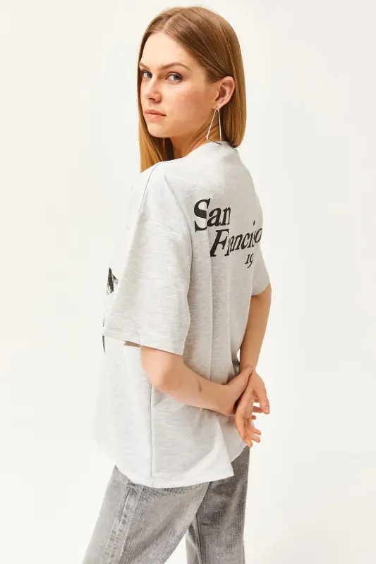 Woman Star Gray Front Back Printed 2 Thread Unisex Oversize T-Shirt TSH-19000696-Star Gray - 7