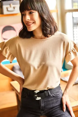 Woman Stone Arm Ruffled Bustier T-Shirt TSH-190004 - 4