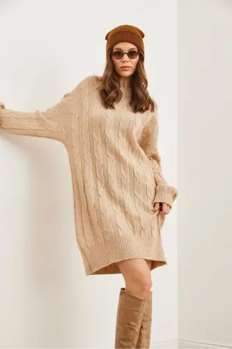 Woman Stone Braided Knit Tunic Dress ELB-190023 - 2