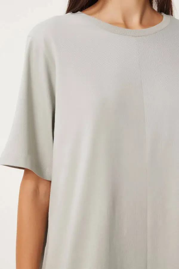 Woman Stone Grey Bicycle Neck Daily Cotton Dress BP00166 - 4