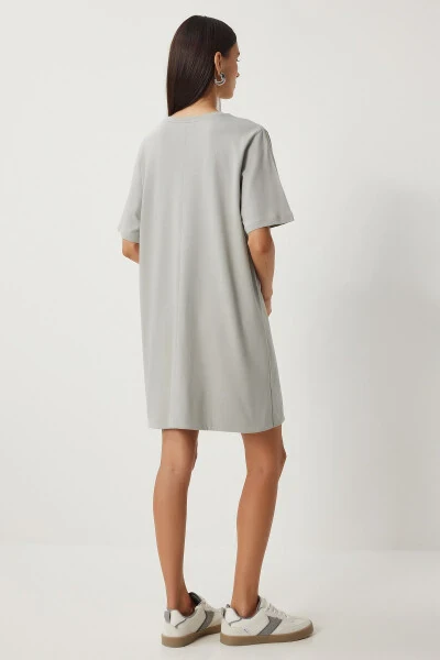 Woman Stone Grey Bicycle Neck Daily Cotton Dress BP00166 - 5