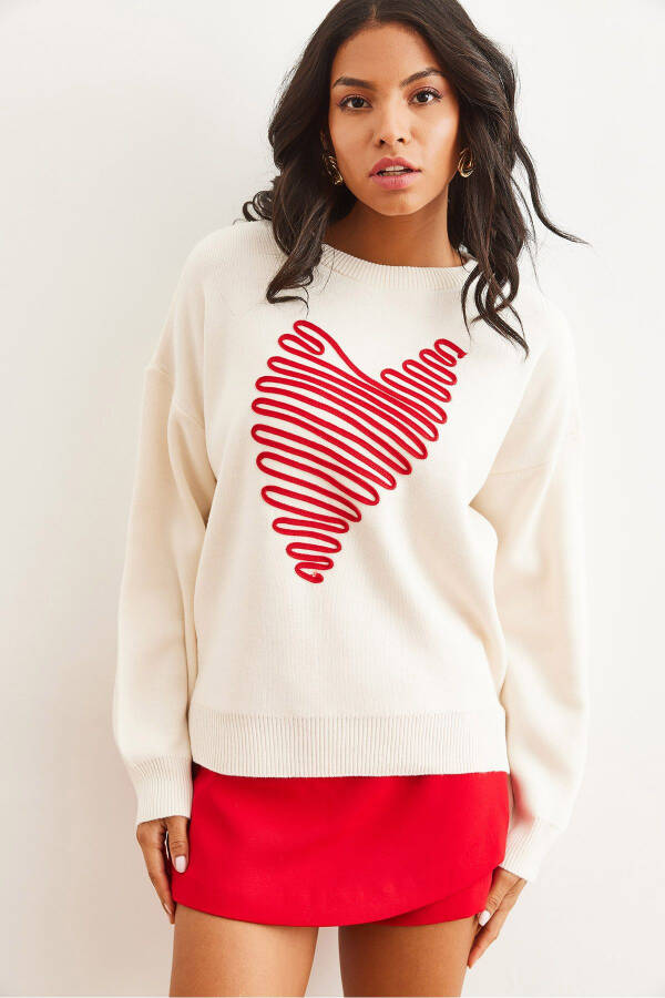 Woman Stone Heart Patterned Detailed Knitted Sweater KZK-1900 - 2