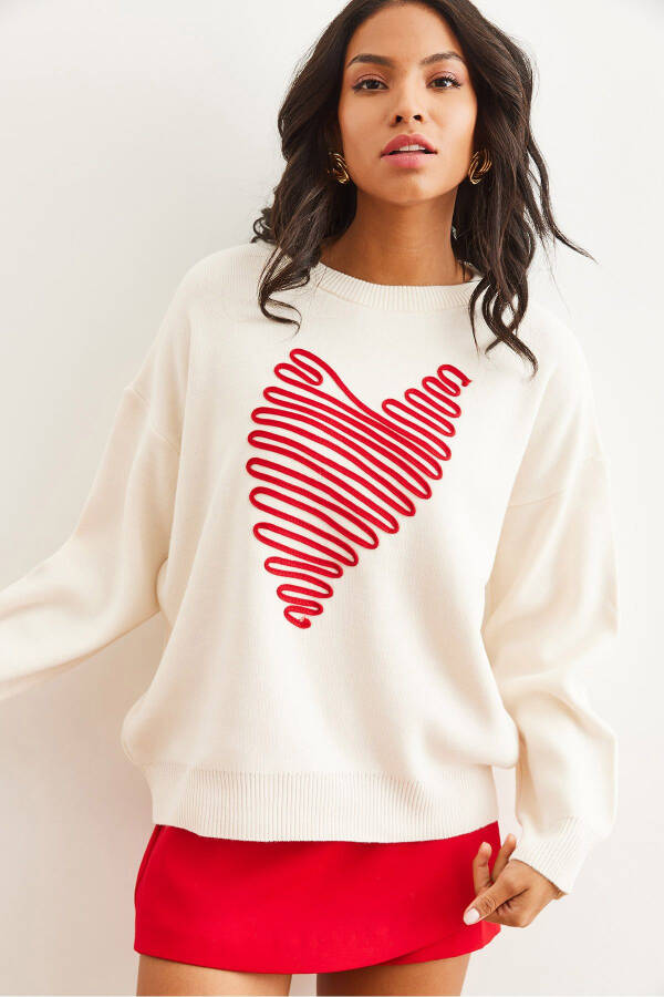 Woman Stone Heart Patterned Detailed Knitted Sweater KZK-1900 - 4