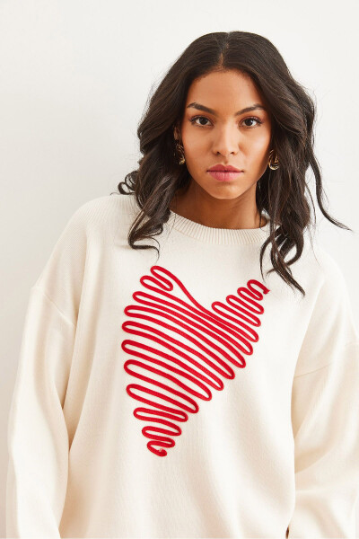 Woman Stone Heart Patterned Detailed Knitted Sweater KZK-1900 - 5