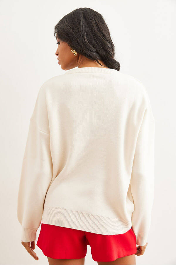 Woman Stone Heart Patterned Detailed Knitted Sweater KZK-1900 - 6