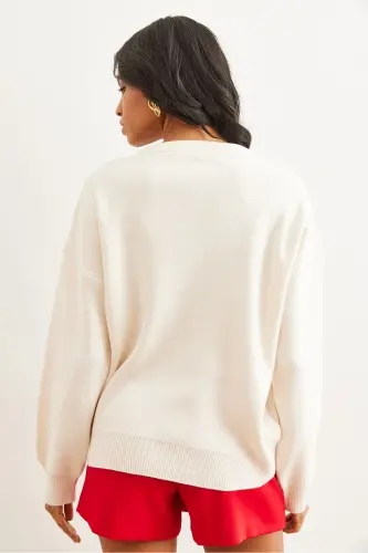 Woman Stone Heart Patterned Detailed Knitted Sweater KZK-1900 - 7