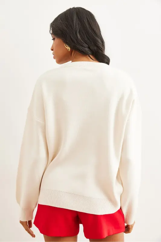 Woman Stone Heart Patterned Detailed Knitted Sweater KZK-1900 - 7