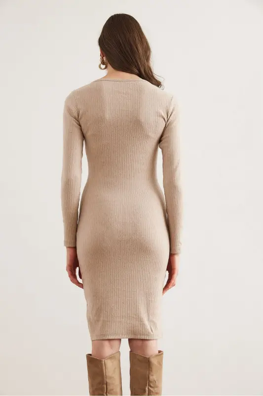 Woman Stone Metal Buttoned Raised Nap Lycra Mini Dress - 6