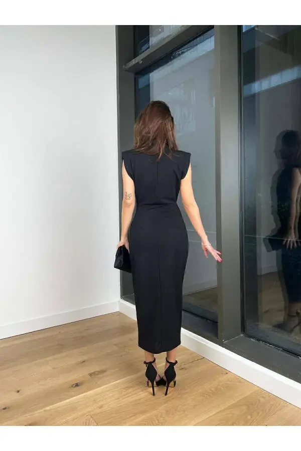 Woman stone-washed v-neck dress - 2