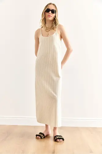 Woman Striped Stone Strap Adjustable Maxi Linen - 6