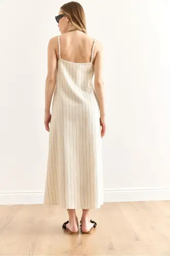 Woman Striped Stone Strap Adjustable Maxi Linen - 7