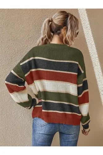 Woman Striped Sweater-GREEN - 5