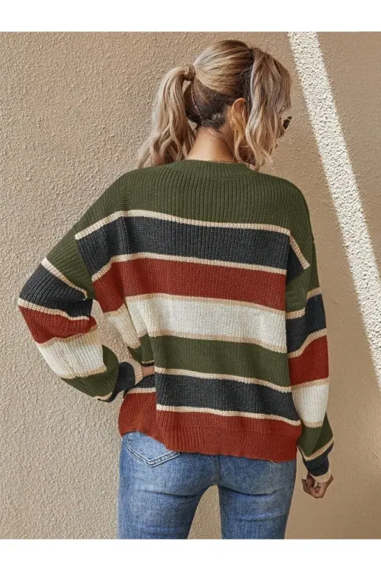 Woman Striped Sweater-GREEN - 5
