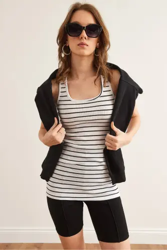 Woman Striped White Long Camisole Tank Top ATL-00000003-Striped White - 3