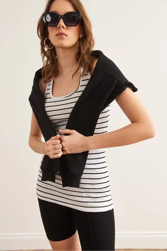 Woman Striped White Long Camisole Tank Top ATL-00000003-Striped White - 4