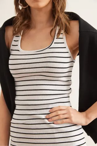 Woman Striped White Long Camisole Tank Top ATL-00000003-Striped White - 5