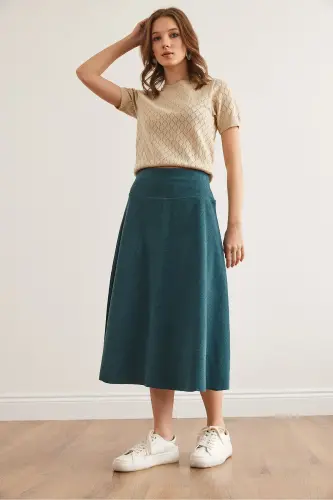 Woman Teal Green Waist Banded Thessaloniki Bell Skirt E - 6