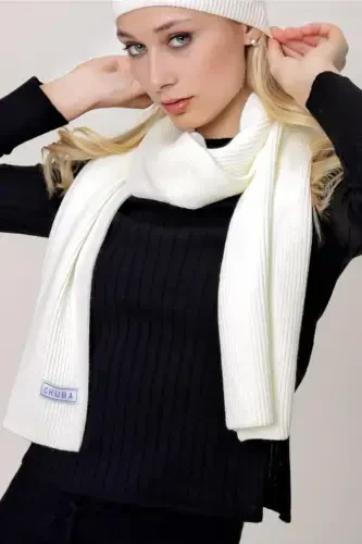 Woman Thessaloniki Knitted Scarf Ecru 22wk271-Ecru - 1