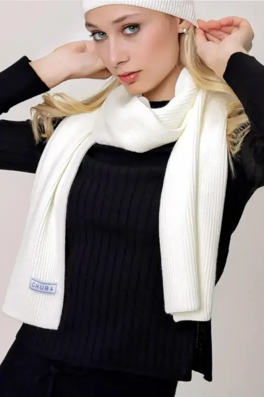 Woman Thessaloniki Knitted Scarf Ecru 22wk271-Ecru - 1