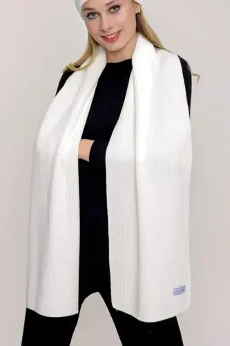 Woman Thessaloniki Knitted Scarf Ecru 22wk271-Ecru - CHUBA (1)