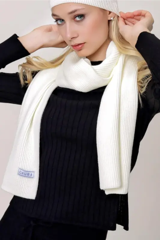 Woman Thessaloniki Knitted Scarf Ecru 22wk271-Ecru - 1