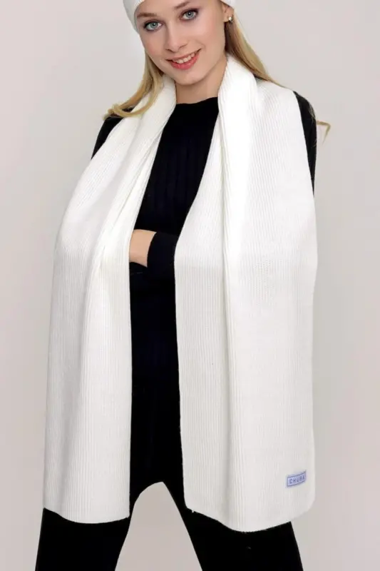 Woman Thessaloniki Knitted Scarf Ecru 22wk271-Ecru - 2