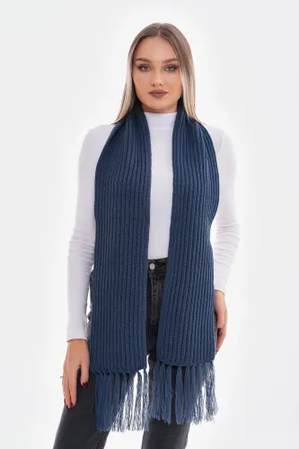 Woman Thessaloniki Knitted Scarf-Indigo - RITAGARCIA (1)