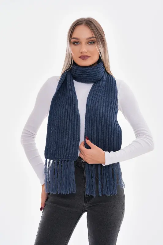 Woman Thessaloniki Knitted Scarf-Indigo - 5