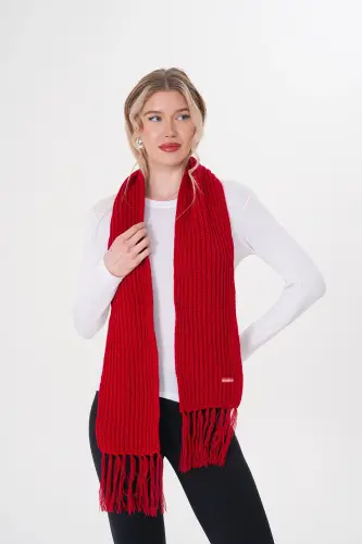 Woman Thessaloniki Knitted Scarf-Red - 3