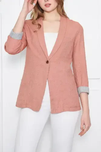 Woman Tile Arm Inside Striped Single Buttoned Jacket ARM-22K001122-Tile - 1