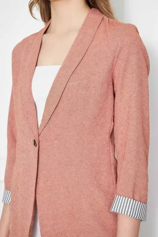 Woman Tile Arm Inside Striped Single Buttoned Jacket ARM-22K001122-Tile - 2