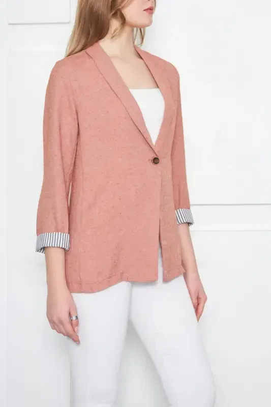 Woman Tile Arm Inside Striped Single Buttoned Jacket ARM-22K001122-Tile - 3