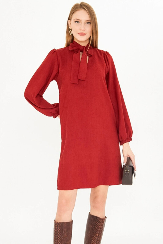 Woman Tile Collar Tie Sleeve Elasticated Arm - 1