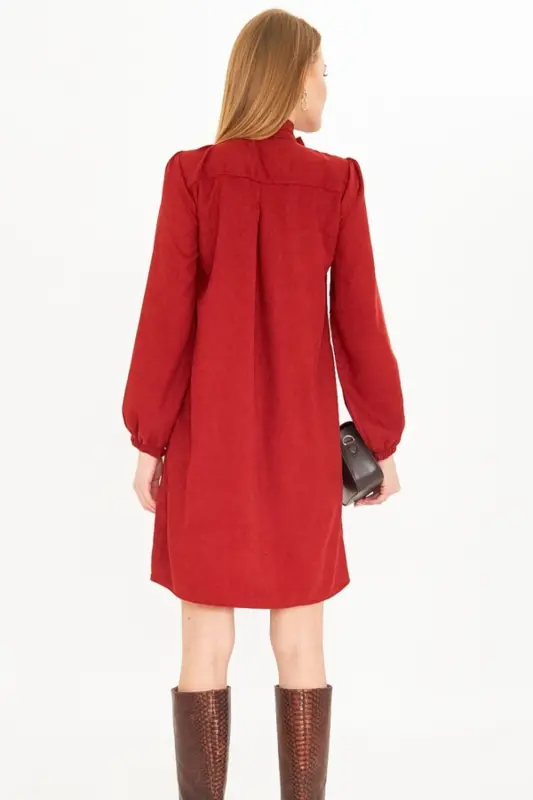Woman Tile Collar Tie Sleeve Elasticated Arm - 4