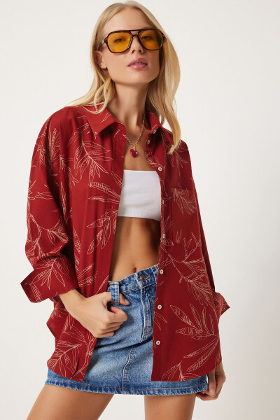 Woman Tile Pattern Poplin Shirt Modazone00064 - 1