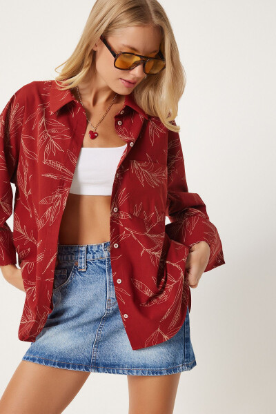 Woman Tile Pattern Poplin Shirt Modazone00064 - 2