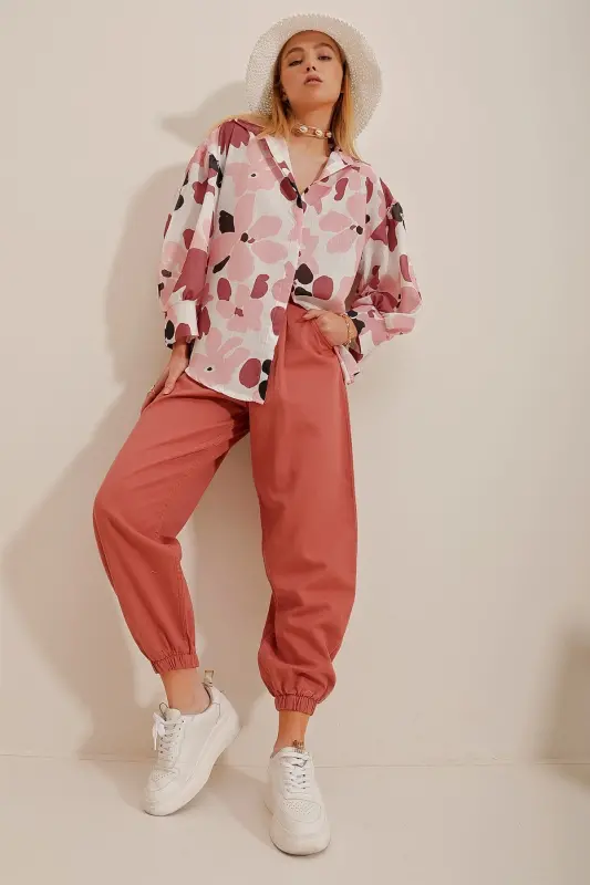 Woman Tile Princess Ethnic Patterned Flamed Linen Weave Shirt ALC-X10398-Tile - 2