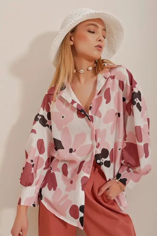 Woman Tile Princess Ethnic Patterned Flamed Linen Weave Shirt ALC-X10398-Tile - 5