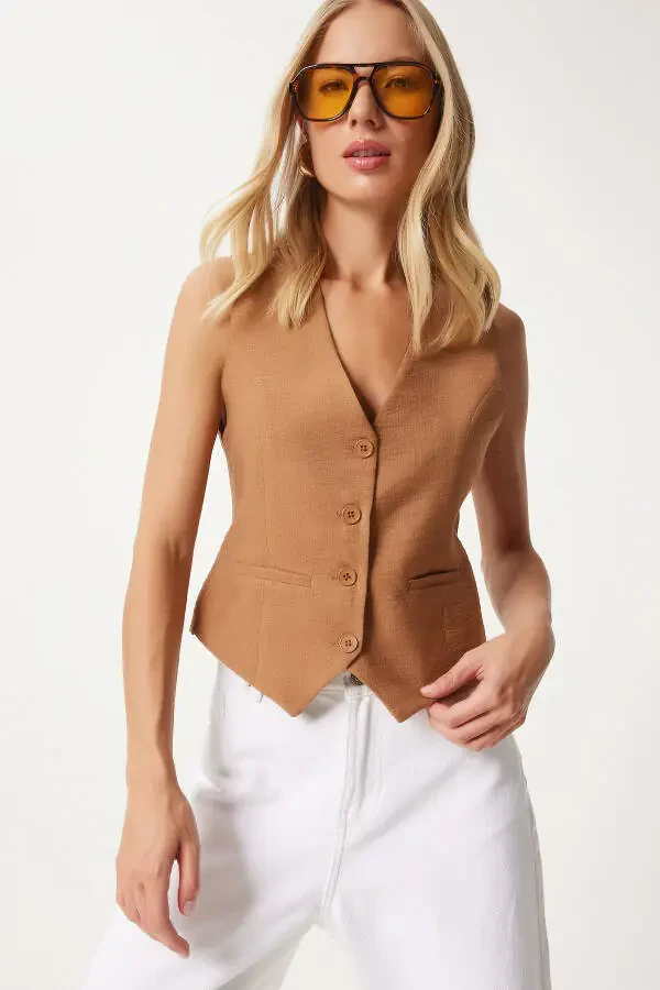 Woman V-Neck Stylish Ribbed Vest TO00067 - 1