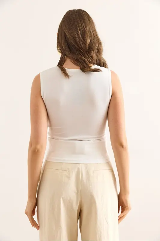 Woman White Accessory Micro Blouse BLZ-19003019-Bey - 6