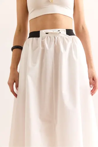 Woman White Black Banded Slit Front Lace-up Mi - 5