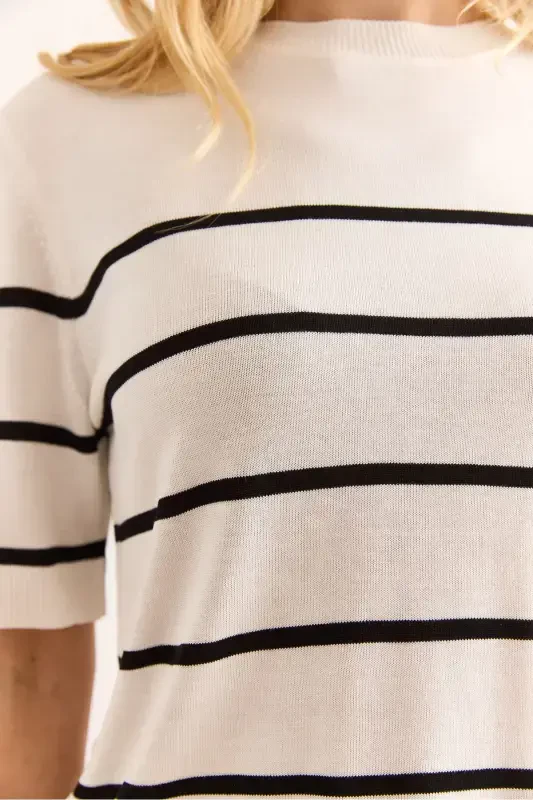 Woman White Black Striped Viscose Knitwear Blu - 6