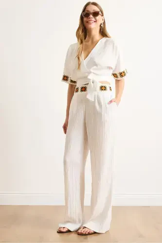 Woman White Embroidered Strapped Set TKM-1900038 - 1