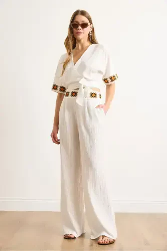 Woman White Embroidered Strapped Set TKM-1900038 - 2